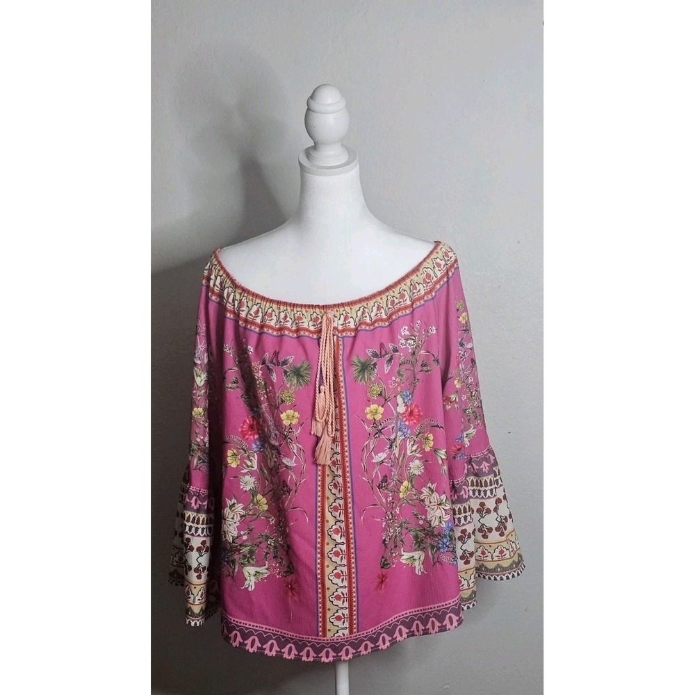 Umgee Off The Shoulderโ Floral Bell Sleeve Peasant Blouse Size Large Boho Hippe